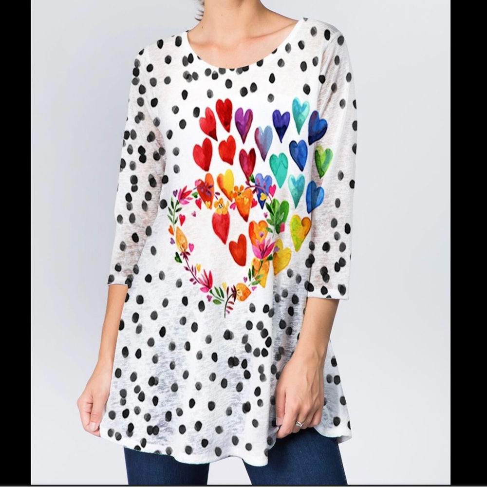 Et’ Lois Tunic Top Colorful Mixed Print Artsy Art To Wear Polka Dot Boho Large